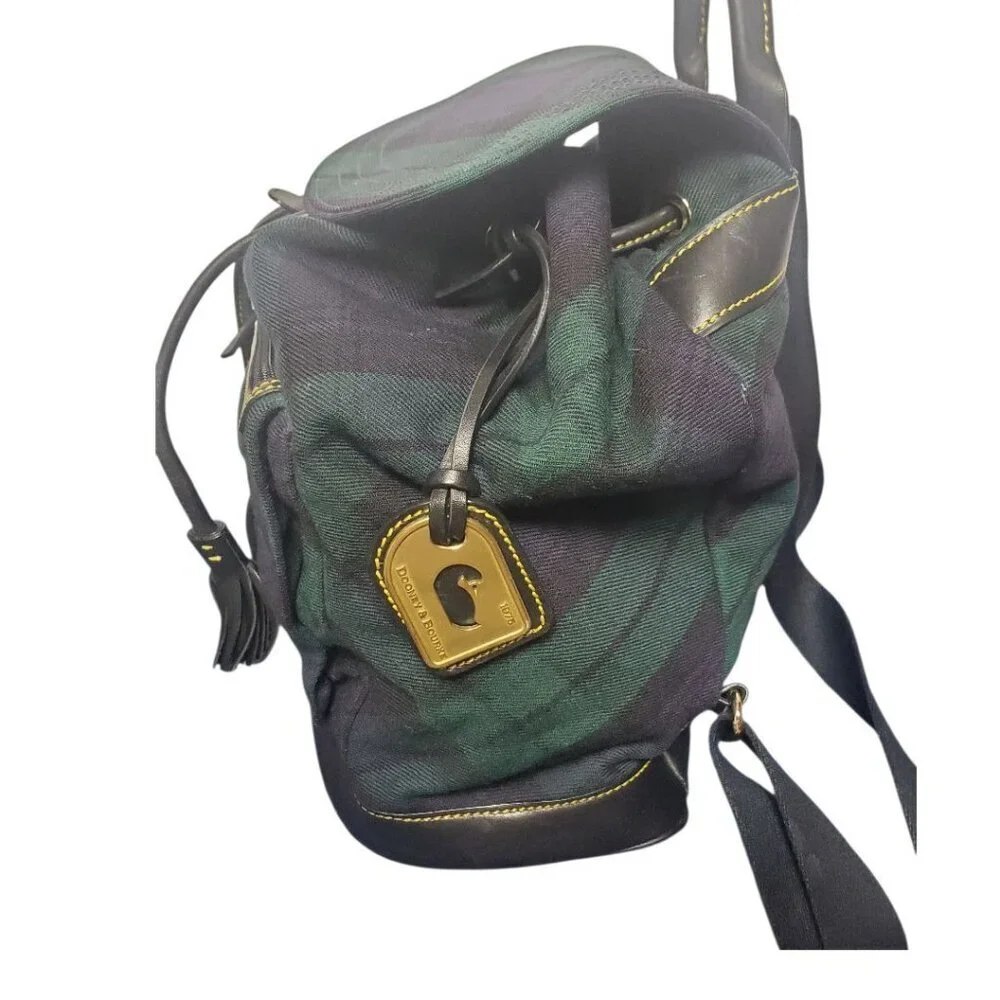 Dooney & Bourke Plaid Canvas & Leather Backpack With Tassel Accents
